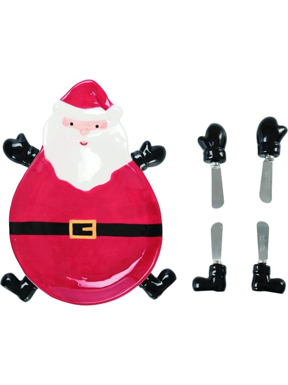 Santa-Themed Ceramic Serving Plate With 4 Stainless Steel Spreaders